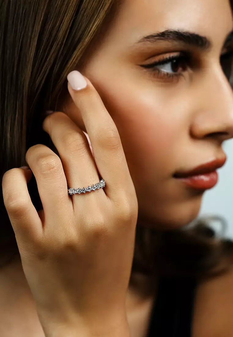 Multi-Prong Lab Grown Diamond Half-Eternity Ring in 18K White Gold