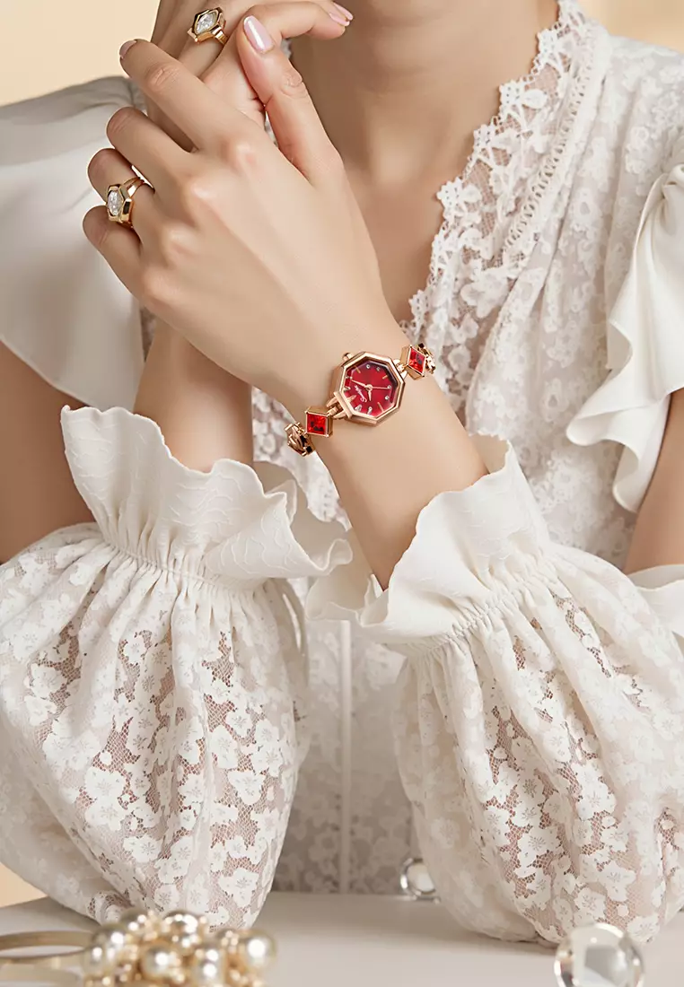 Jam Tangan Wanita 8015 Original Berlian Tali Gelang Korean Style Jam Tangan Cewek rosered