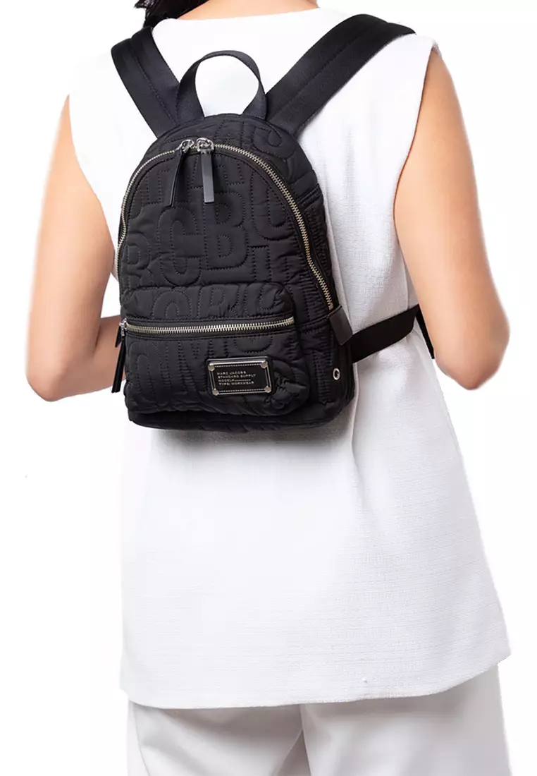 Nylon Jumbled Logo Workwear Small Backpack Bag in Black 4S4HBP002H02