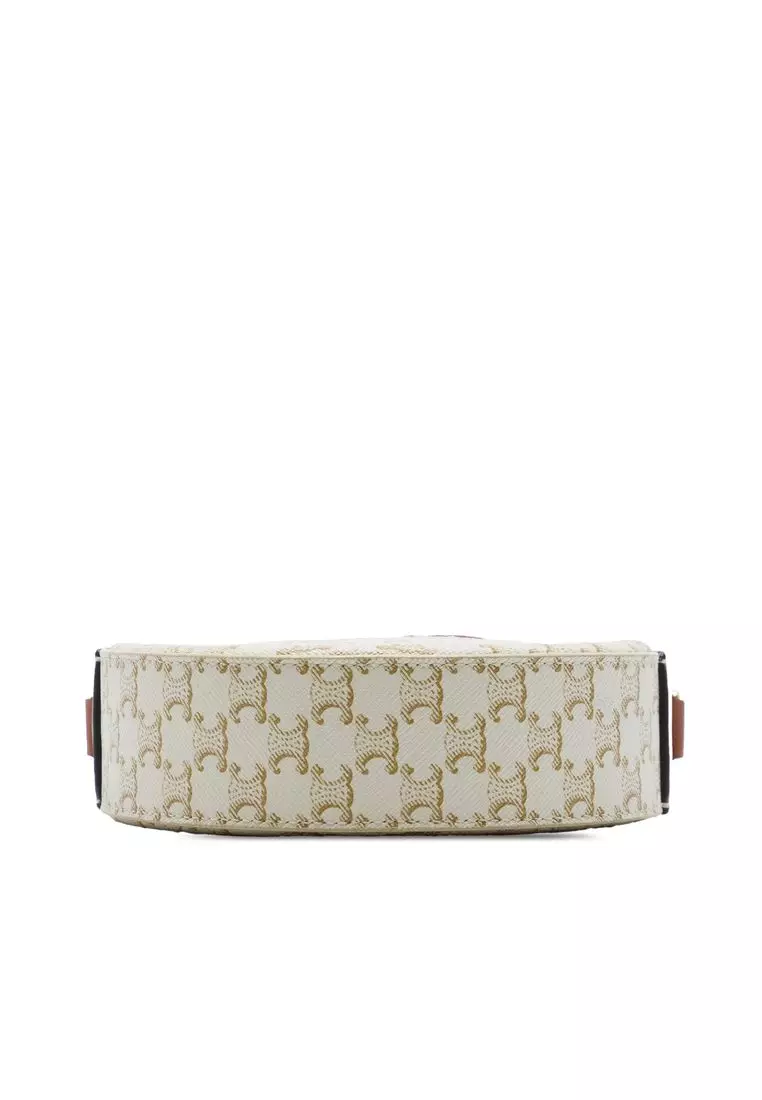 Pre-Loved Celine Triomphe Coated Canvas Embroidered Round Purse On Strap