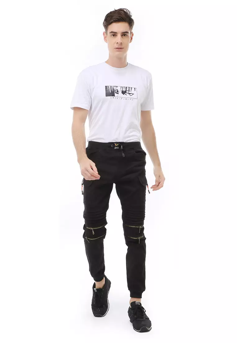 Locko Celana Panjang Jogger Cargo Pria Resleting Material Cotton Twill ORIGINAL - Black