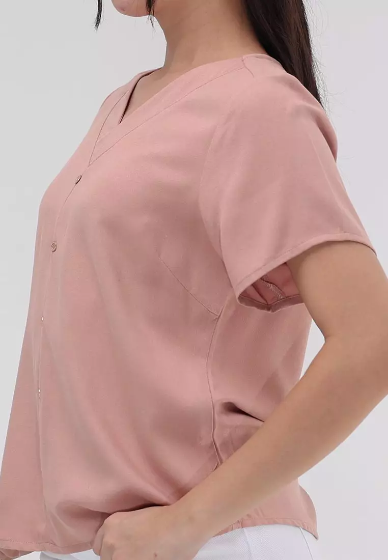 Short Sleeves V-neck Blouse