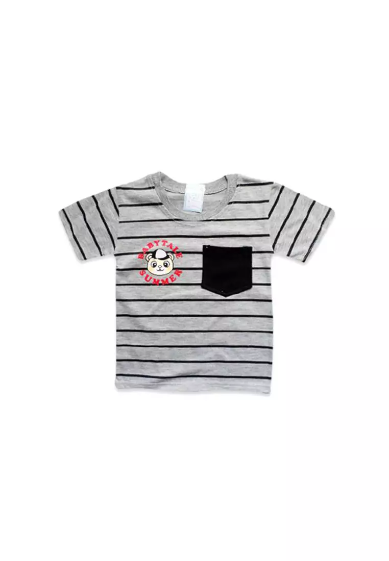 Skabe Pakaian Bayi Anak Laki Laki Baju Atasan Oblong Lengan Pendek Motif Salur Bear Setelan Kaos Celana Jogger All Size Warna Tua Untuk Usia 12 Bulan Hingga 18 Bulan 3144