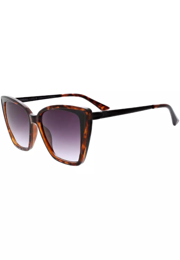 Kendall + Kylie Dark Demi Beveled Butterfly Sunglasses with Metal Beveled Temple