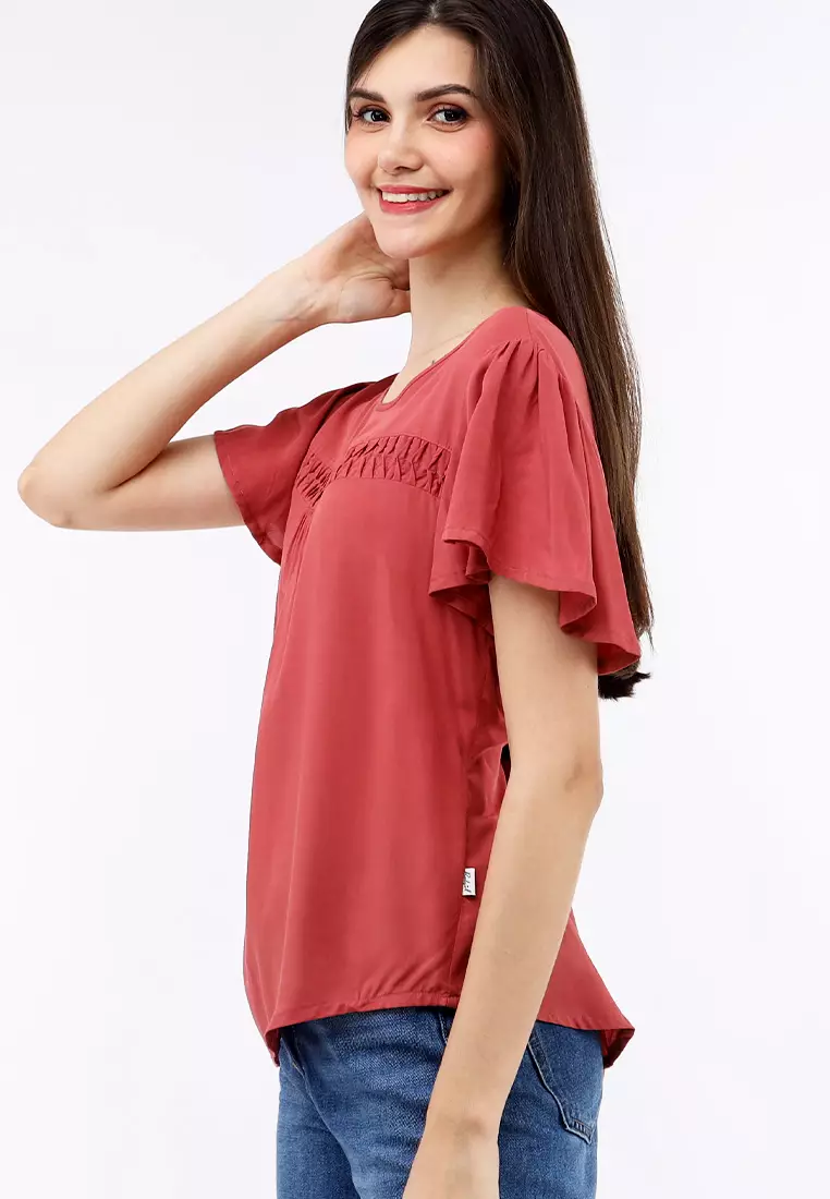 Buy Redgirl Short Sleeves Round Neck Blouse 2024 Online Zalora