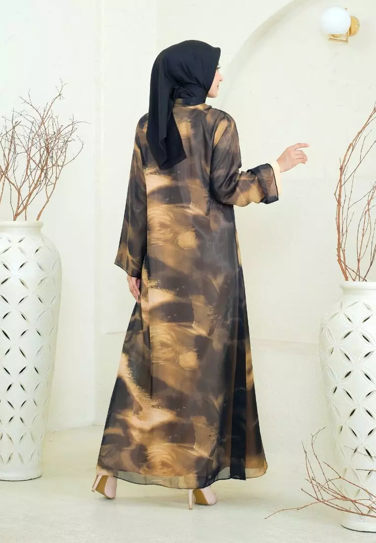 Mosleem Long Dress Abtrack Motif Detail Payet In Black By Brilliant Girl Warna HITAM