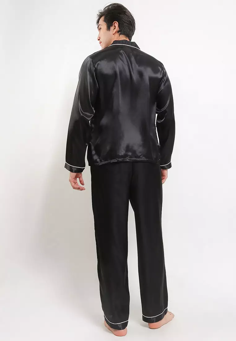 Pyjama Pijama Baju Tidur Satin Silk Long Sleeve Long Pants Mens Sleepwear