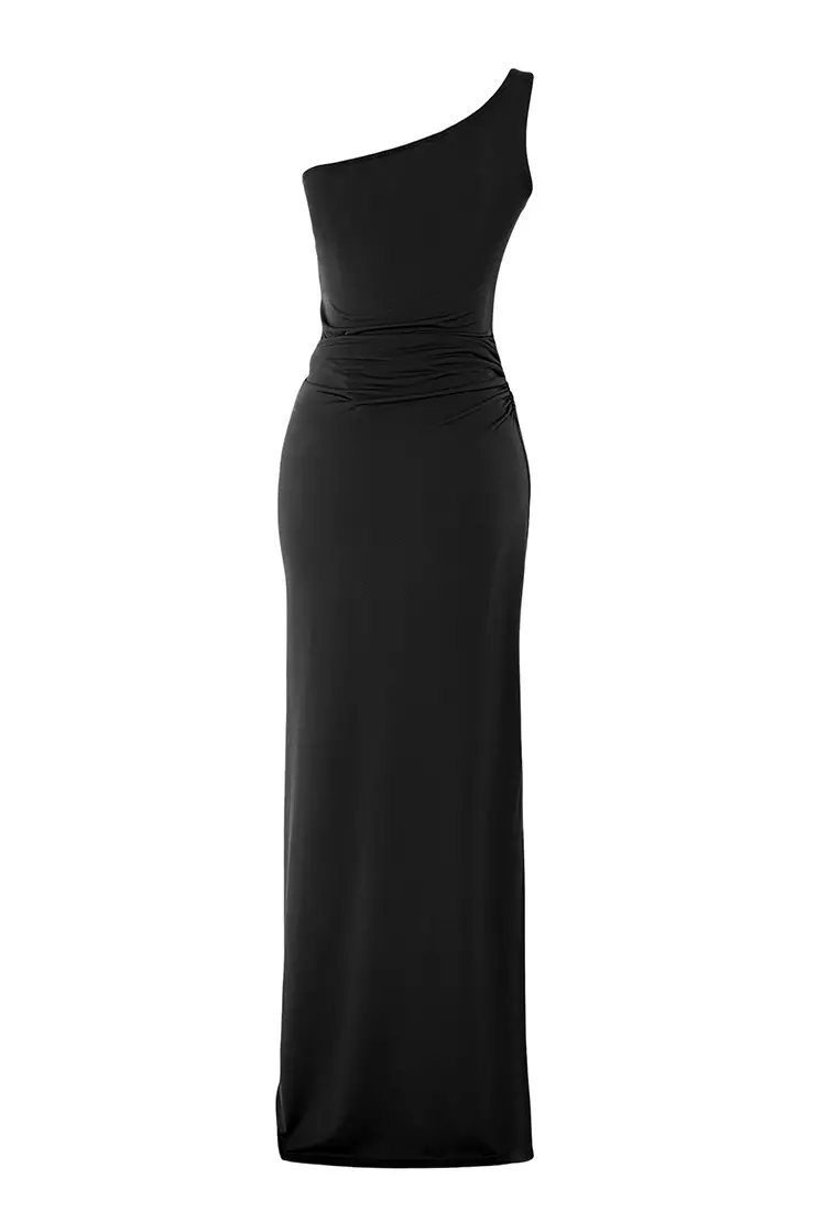 Black Body-fitting Accessory Detailed Knitted Long Elegant Evening Night Graduation Dress TPRSS25AE00104