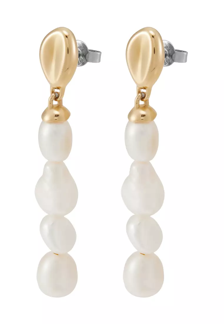 Skagen Orecchini Pendenti Agnethe Pearl Silver – Acciaio Inossidabile Con Perla D'Acqua Dolce, Colore Argento E Perla, 36.6mm