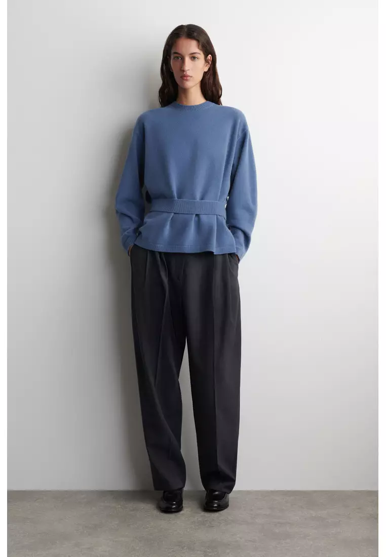 BELT-DETAIL MERINO WOOL JUMPER