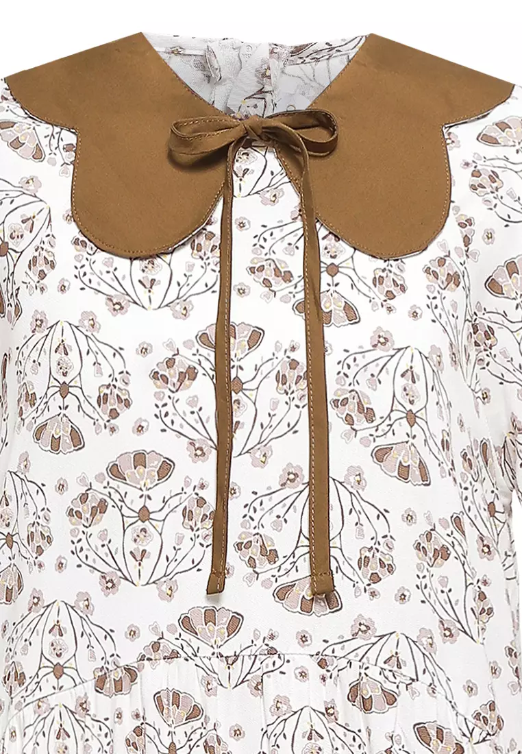 Pito Dito Girl Miry Dress Pendek Anak Coklat Motif Bunga - Size 4