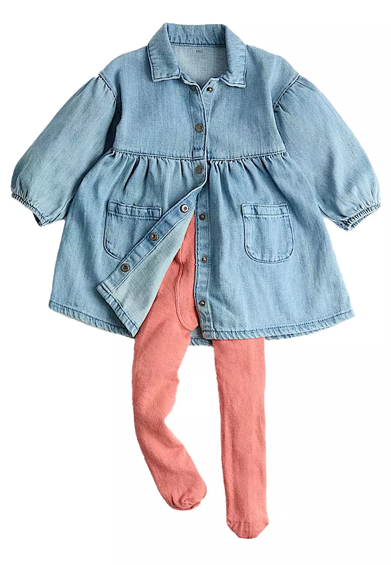 Cotton Rich Denim Dress & Tights