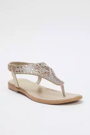 Gold Silvery Stone Detailed Flip Flops Women's Stylish Sandals  Takss25Sd00009