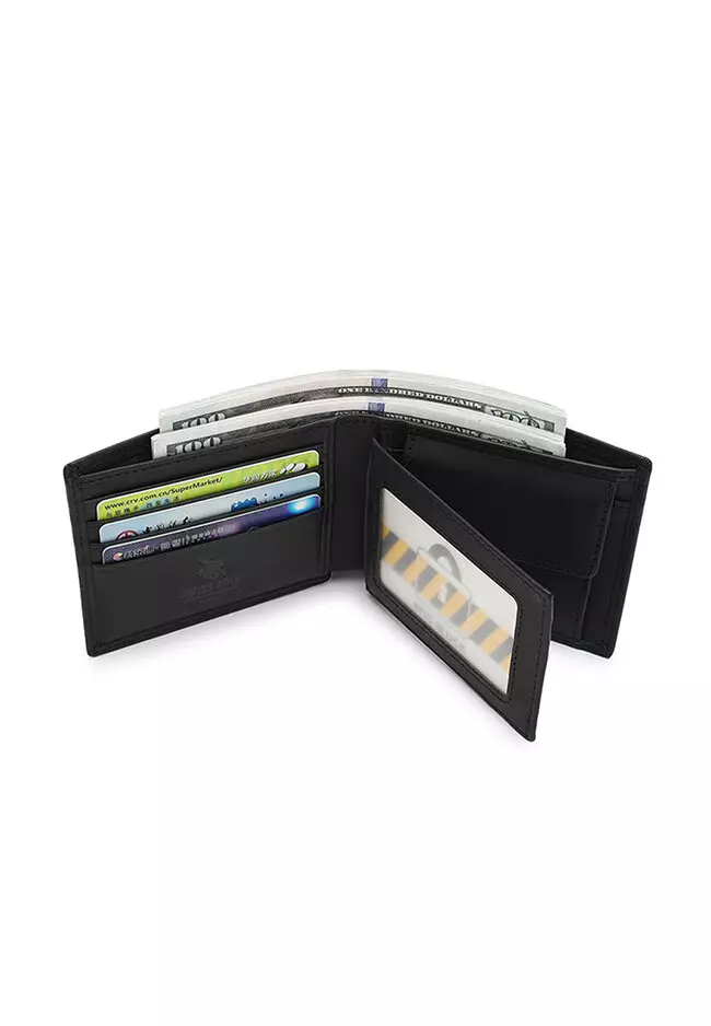 Men's Genuine Leather RFID Short Wallet - Black