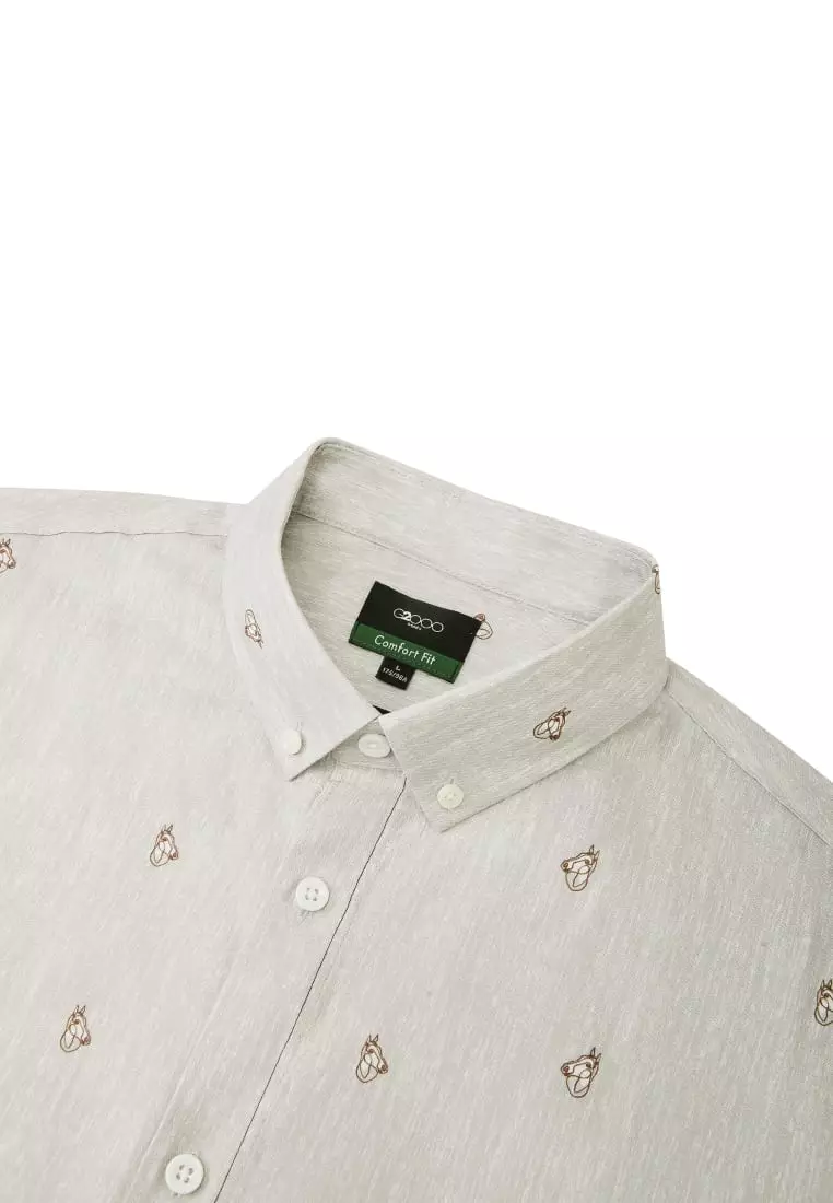 G2000 Wrinkle-Free Mini Horse Digital Print Comfort Fit Oxford Casual Shirt