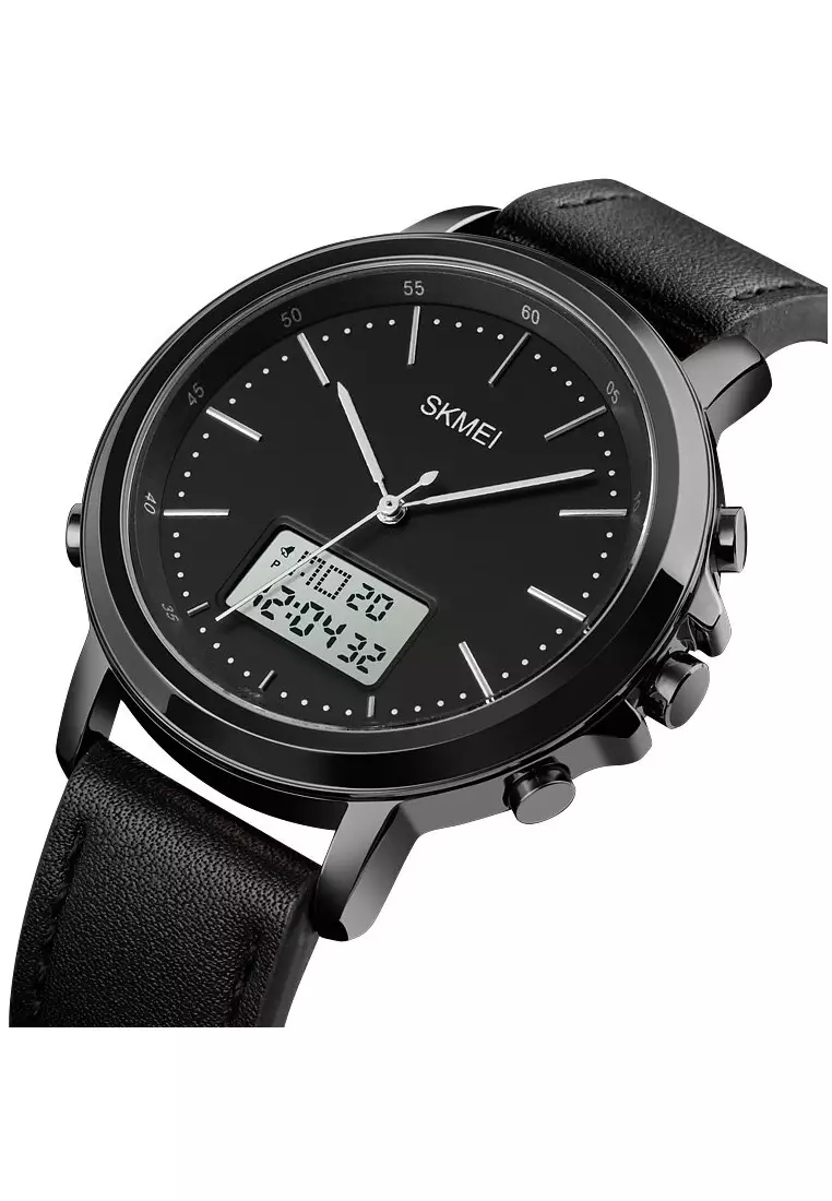 Jam Tangan Analog Digital Pria Design Elegan Waterproof Strap Tali Material Kulit Leather PM52 ORIGINAL