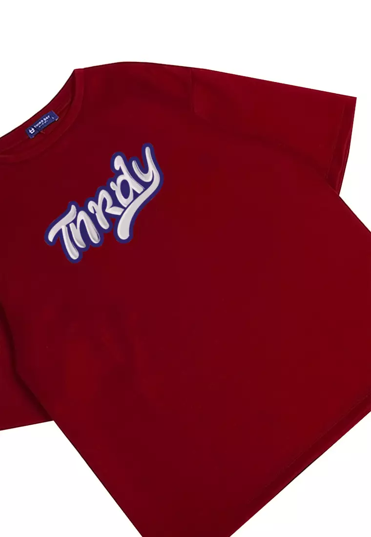 MTP75 kaos oversize quotes bahan tebal scuba anti kusut pria distro thrdy paste merah maroon