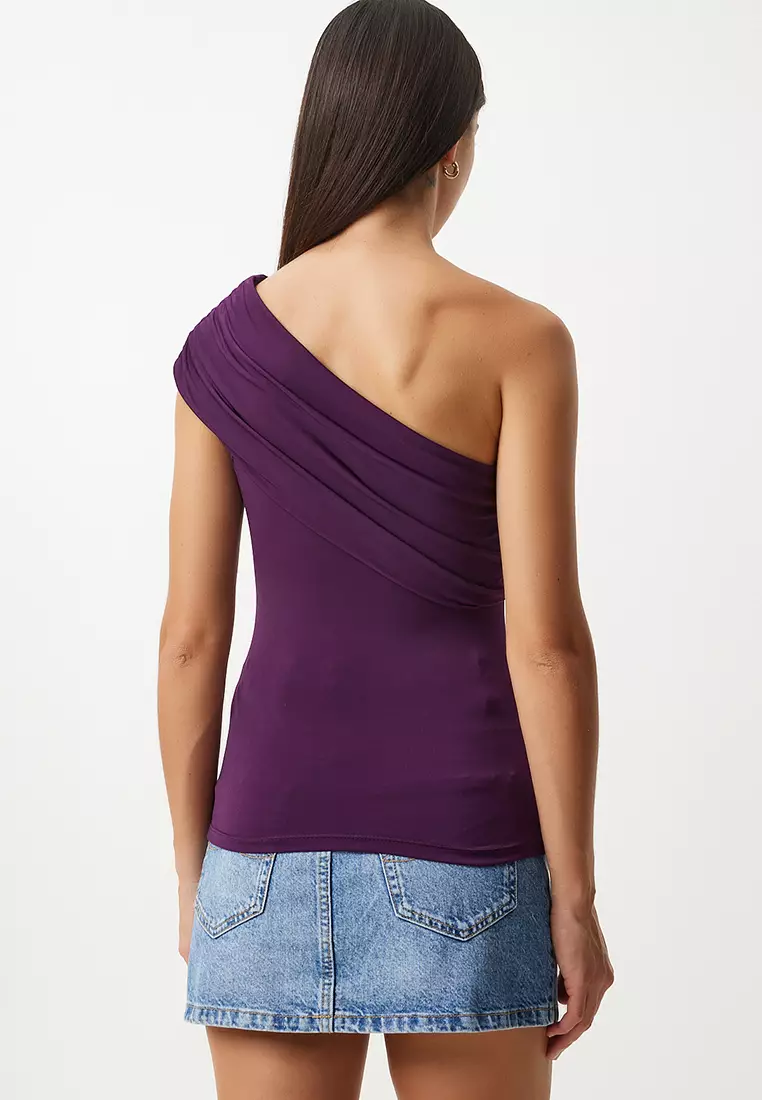 One Shoulder Ruched Blouse