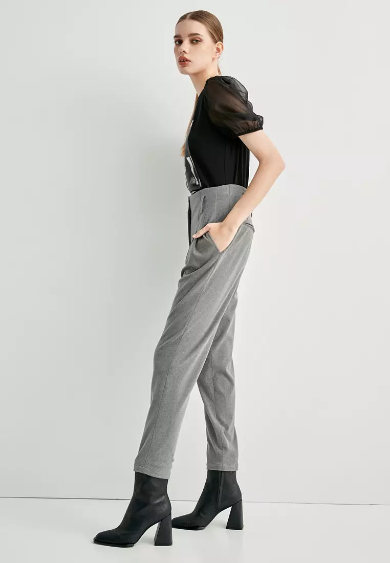 Grey Boyfriend Pants With Fold Over Cuffs