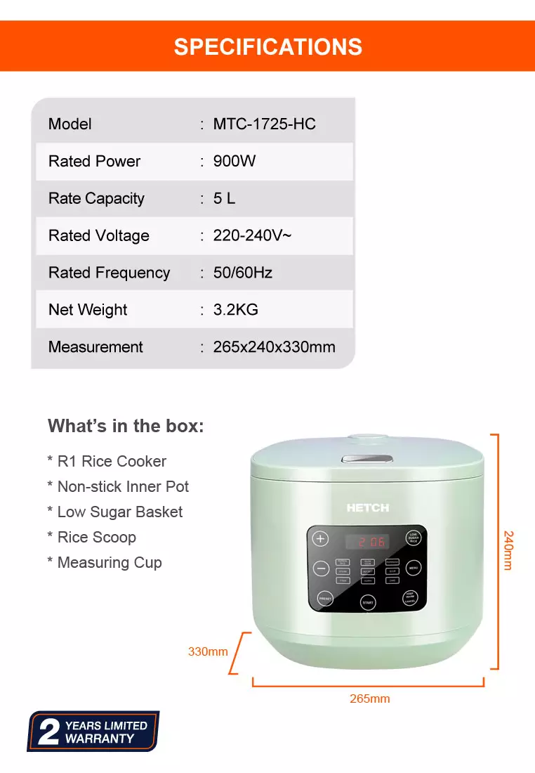 Buy HETCH HETCH R1 Smart Low Sugar Rice Cooker 5L MTC1725HC 2024
