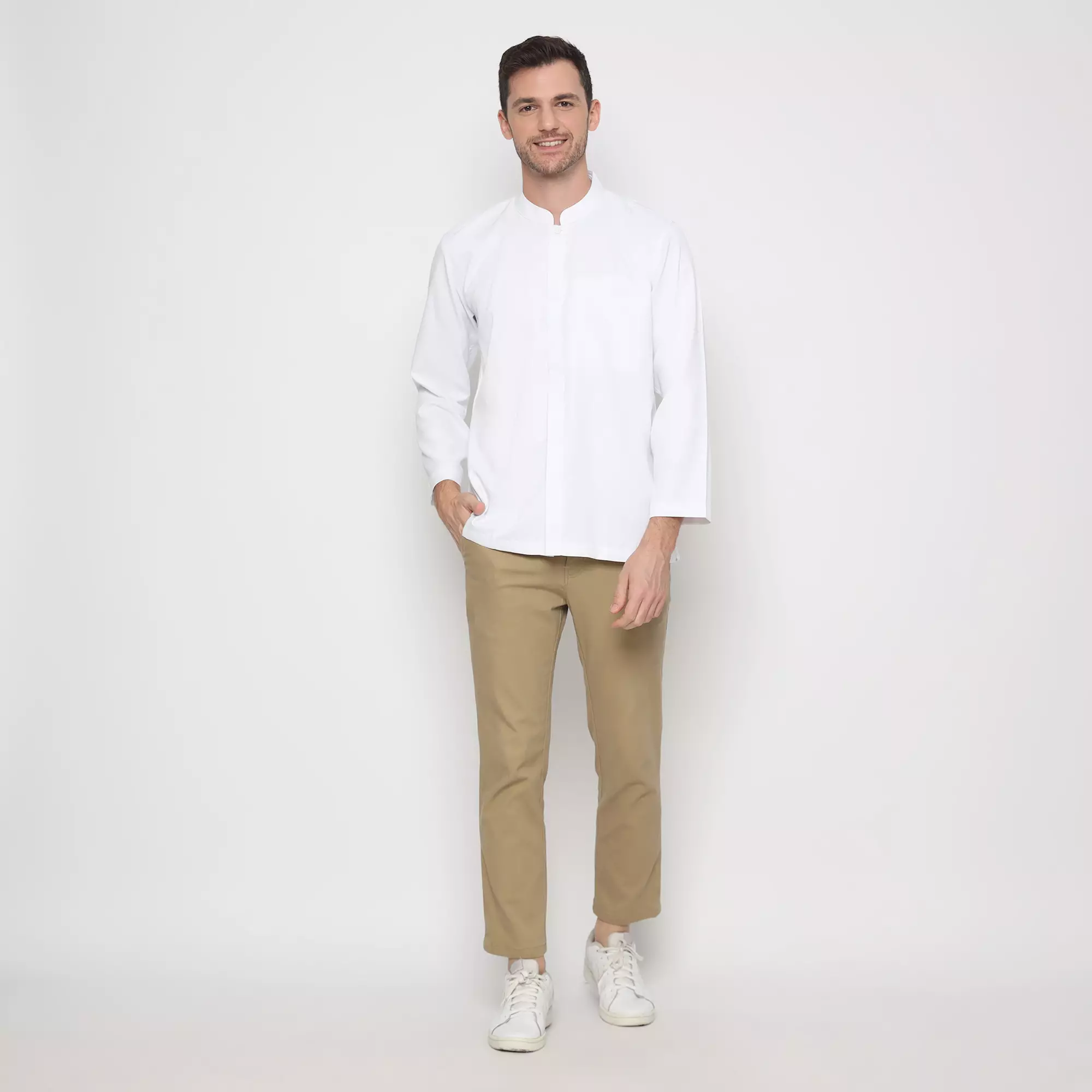 Platini Kemeja Koko Pria Lengan Panjang Katun Putih 961241