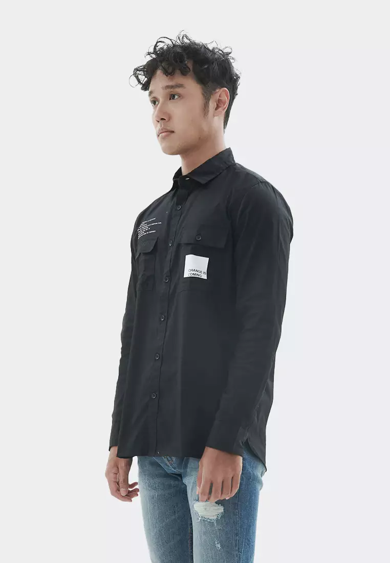 MANZONE Kemeja lengan panjang STAND-BLACK