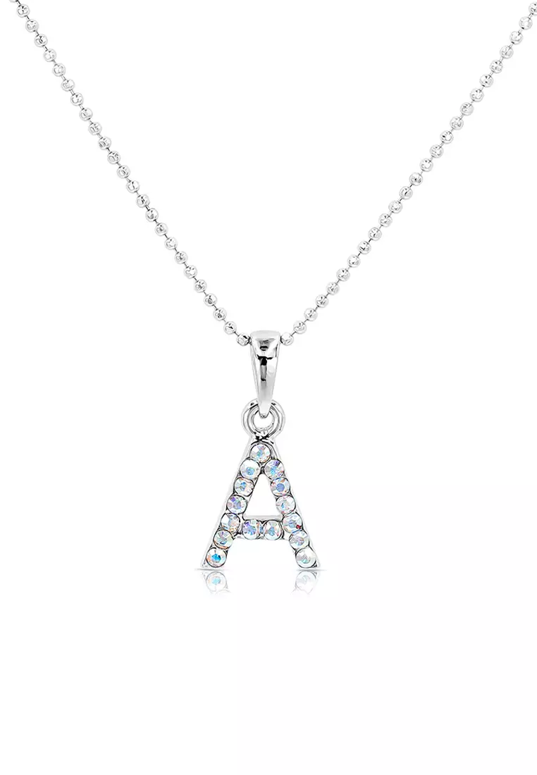 SO SEOUL Personalised Initial Alphabet Letter Swarovski® Aurore Boreale Crystal Pendant Chain Necklace - A / 55cm
