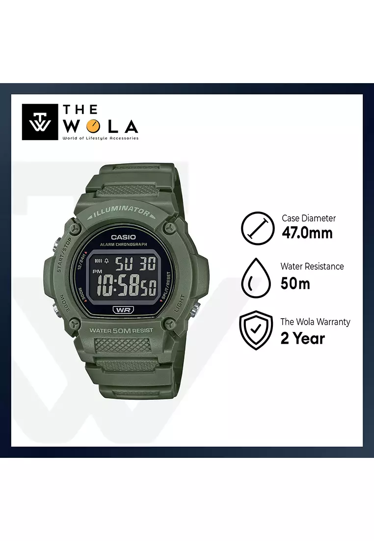 W-219HC-3BV Men's Army Green Resin Band Digital Sport Watch