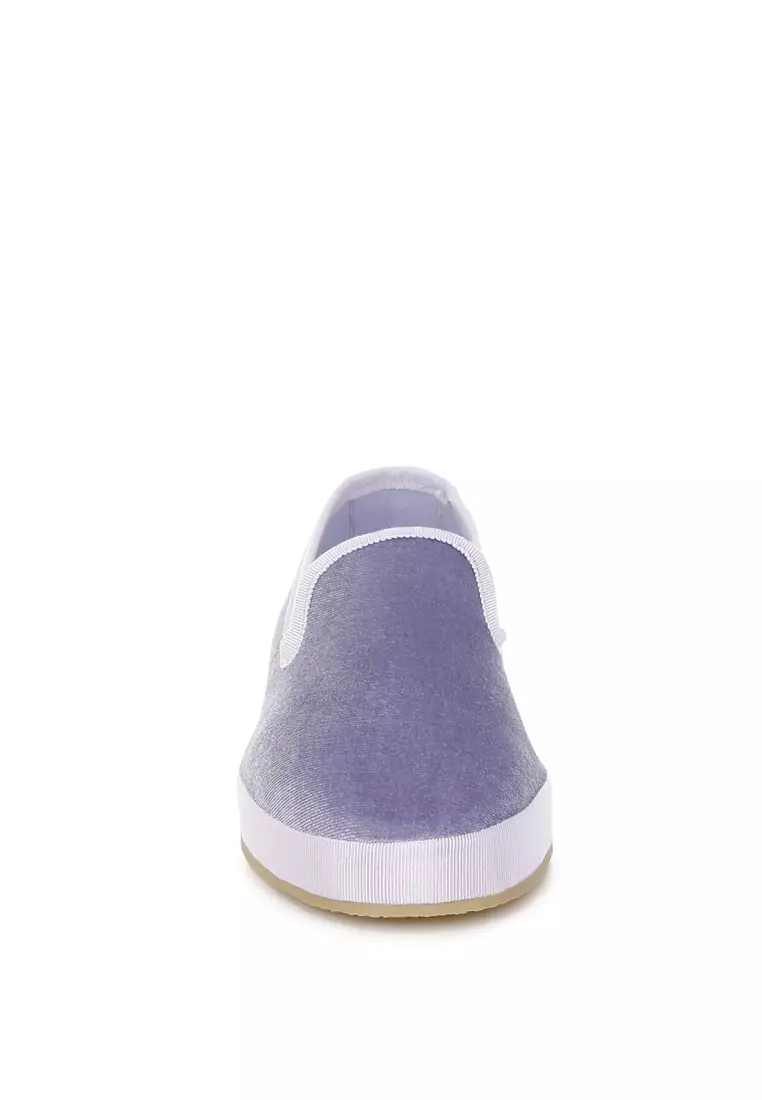 Velvet Round Toe Slip-On Sneakers in Lilac