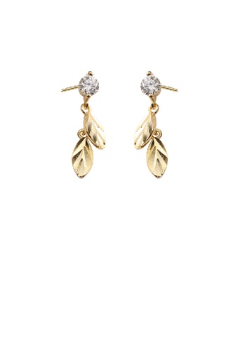 Glamorousky white 925 Sterling Silver Plated Gold Fashion Simple Leaf Earrings with Cubic Zirconia 099AEACD92100DGS_1