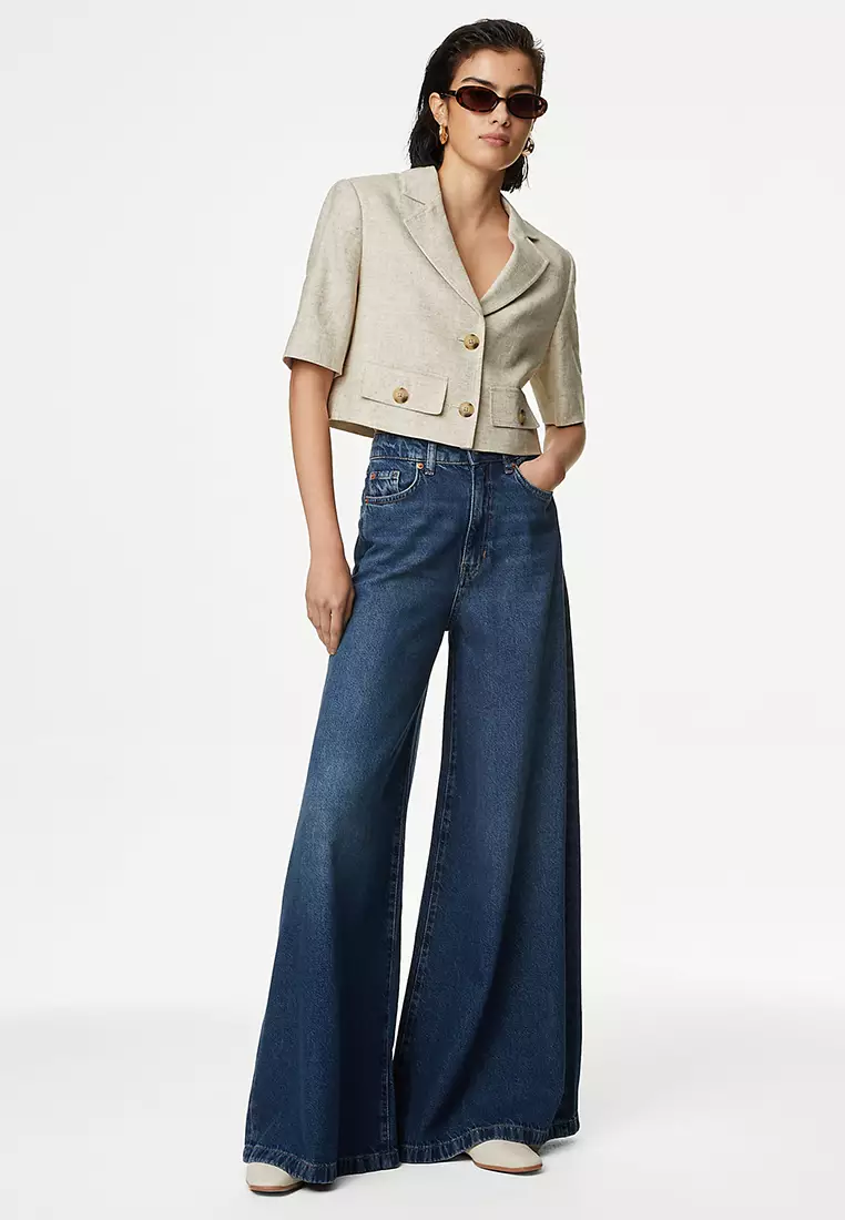 Jual Marks Spencer Linen Blend Short Sleeve Cropped Blazer