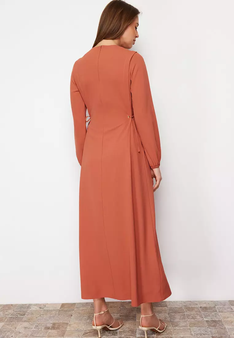 Tile Waist Tie Tie Detailed Elastic At The End Of The Sleeve Aerobin Woven Dress TCTSS22EB00104