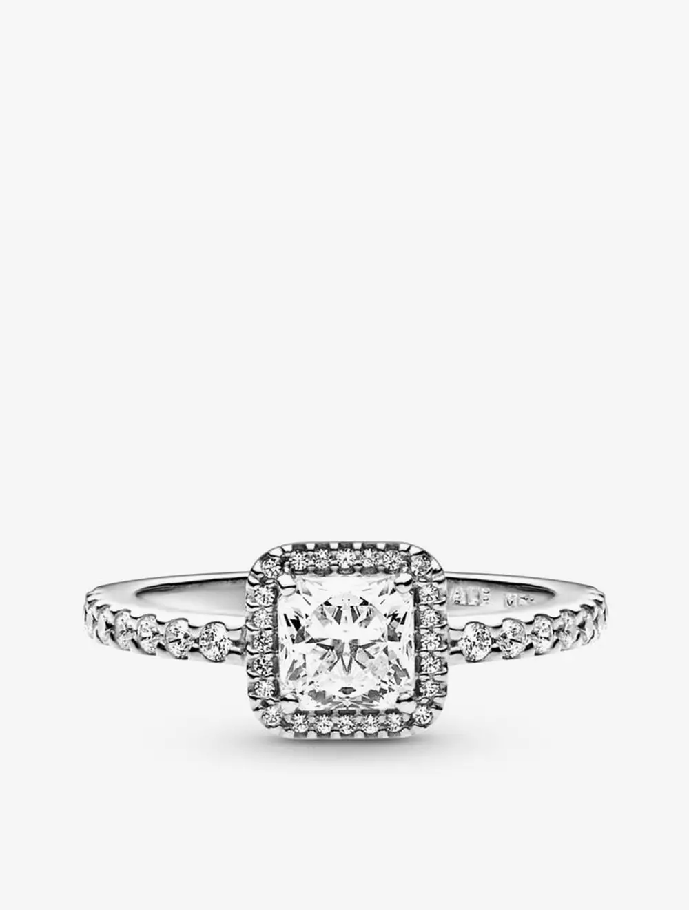 Square sterling silver ring with clear cubic zirconia