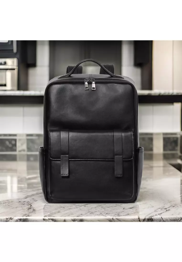 Mens genuine hot sale leather backpack