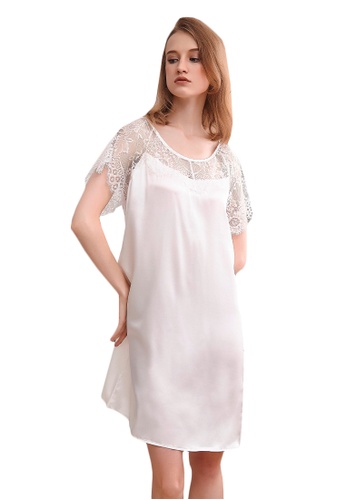 LYCKA white LND1086-Lady One Piece Chemise Sleepwear-White B6701USBFE4DBCGS_1