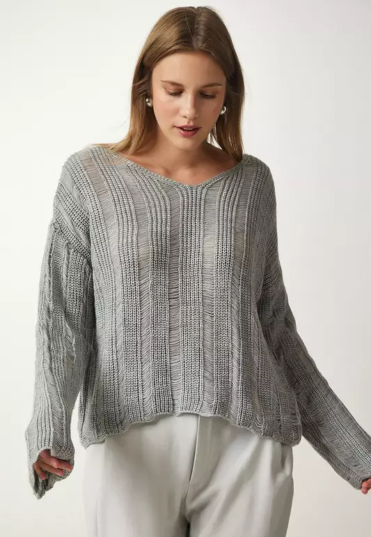 Torn Detail Oversize Knitwear Sweater