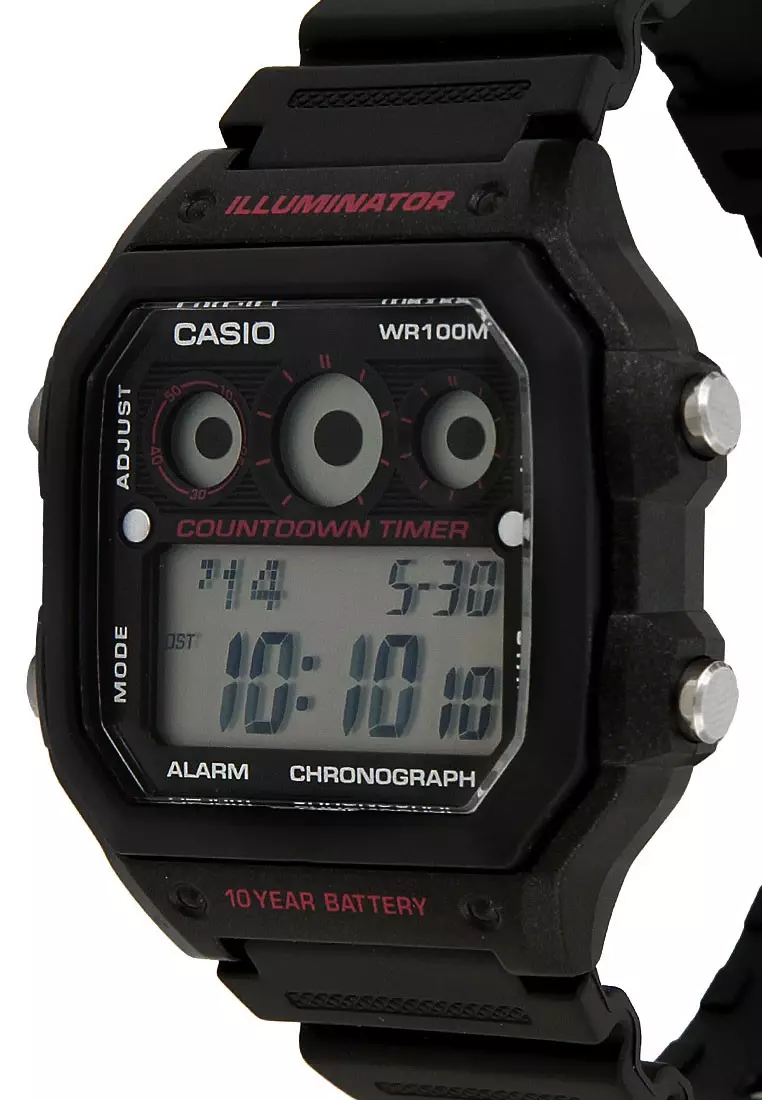 Casio Jam Tangan Pria - Black Red - Resin - AE-1300WH-1A2VDF