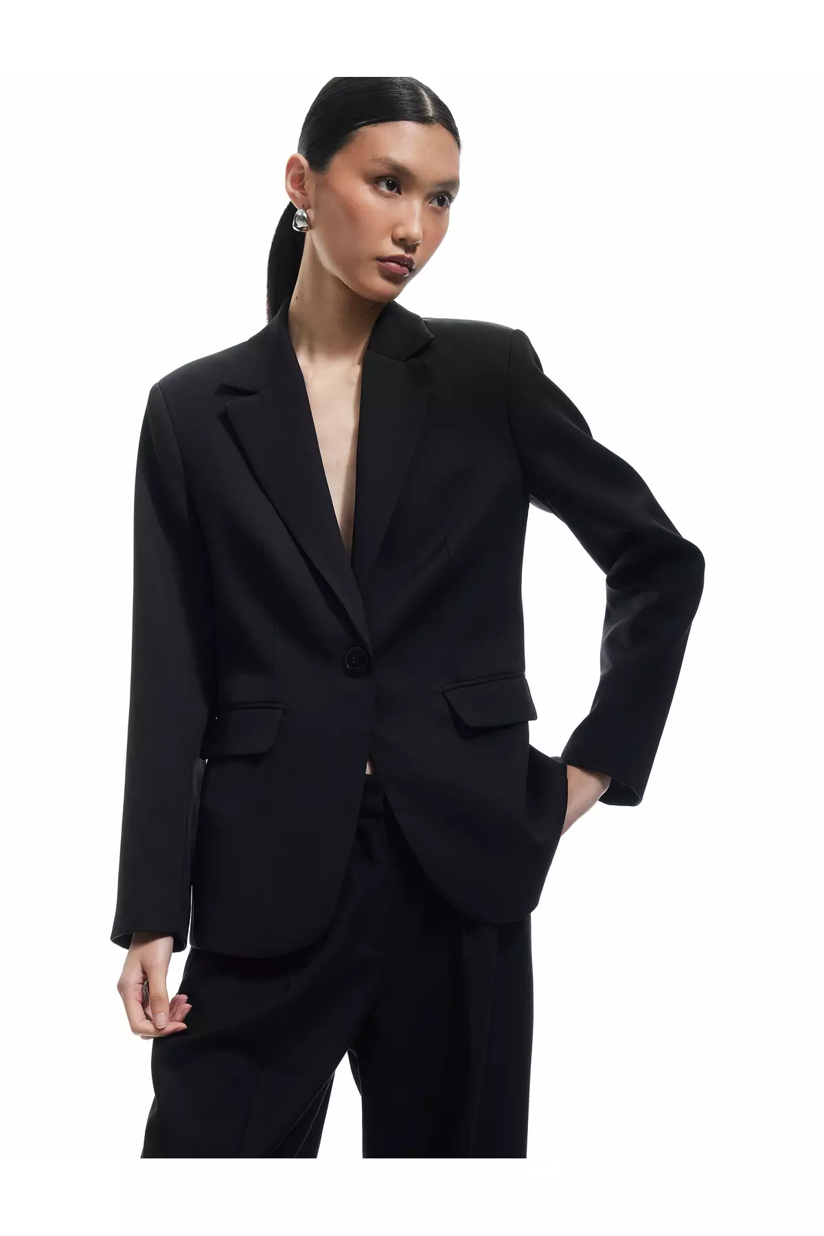 Long Sleeve Flap Pocket Double Breasted Blazer Jacket