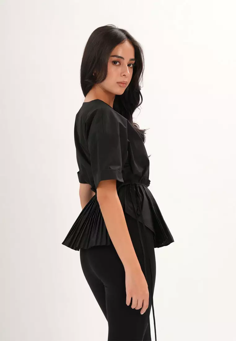 Archetype Refined Crow Short Sleeve Top W/ Pleated Sash