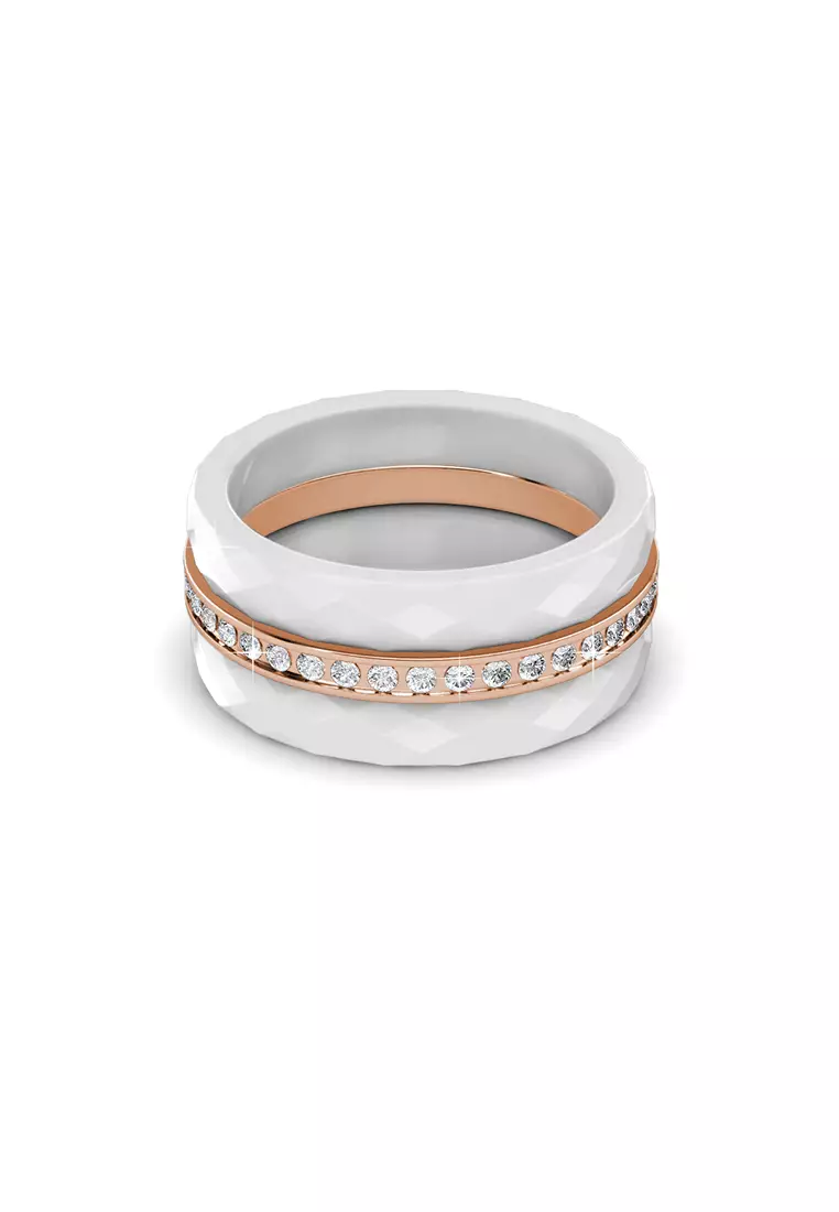 Tri Ceramic Ring White Rose Gold - Cincin Crystal By Her Jewellery