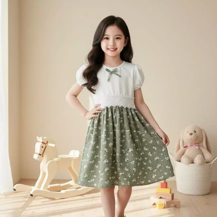Two Mix - Dress Anak Perempuan Cantik Kasual Stylish 1-8 Tahun 4443 Warna Hijau