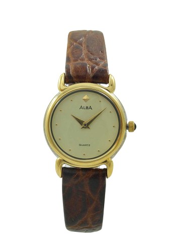 ALBA Jam Tangan Wanita - Brown Gold - Leather Strap - ATA92H