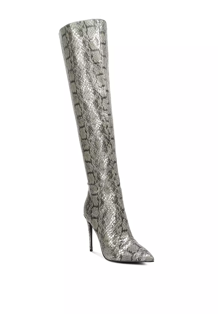 Grey snake print boots outlet