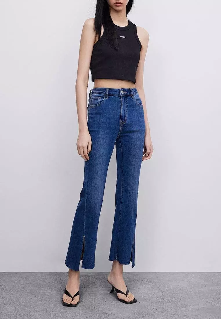 Buy URBAN REVIVO Slit Hem Cropped Flare Jeans 2024 Online