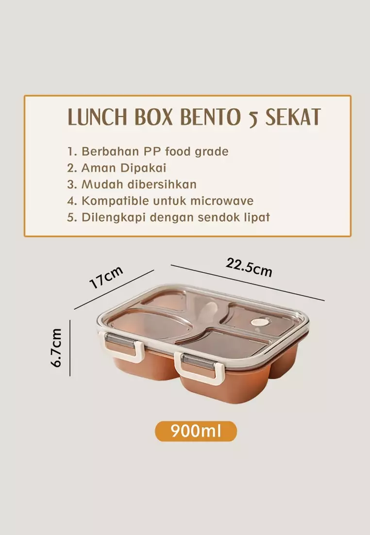 Wakakids Lunch Box Bento 5 Sekat Kotak Makan Bekal Portable BPA Free Anti Tumpah Free Sendok Navy