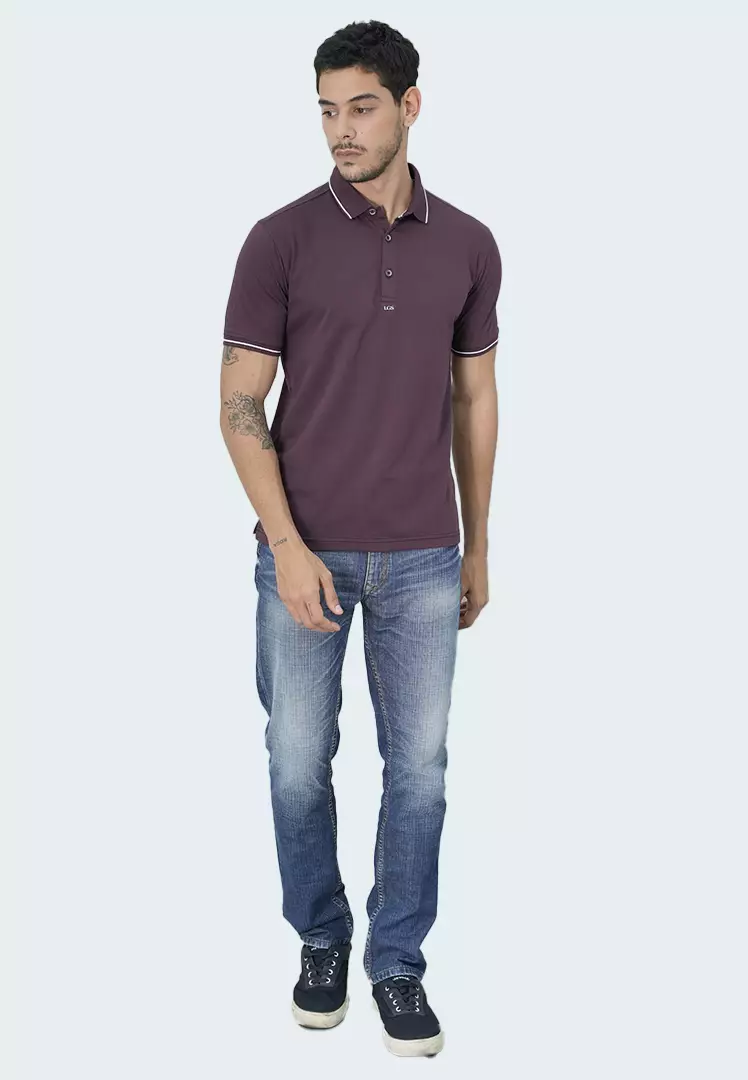 LGS - Kaos Polo - Motif Tepi Putih - Slim Fit - Maroon - JWS.325.J3371F.02.C