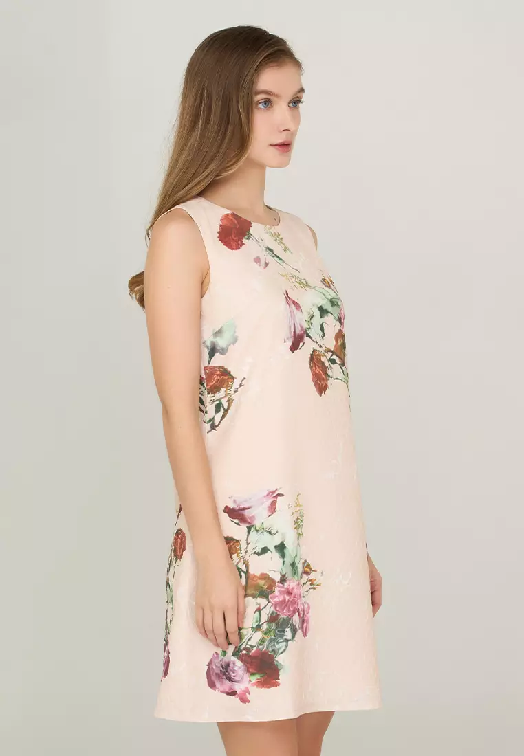 Kaia Floral Print Dress in Jacquard Fabric
