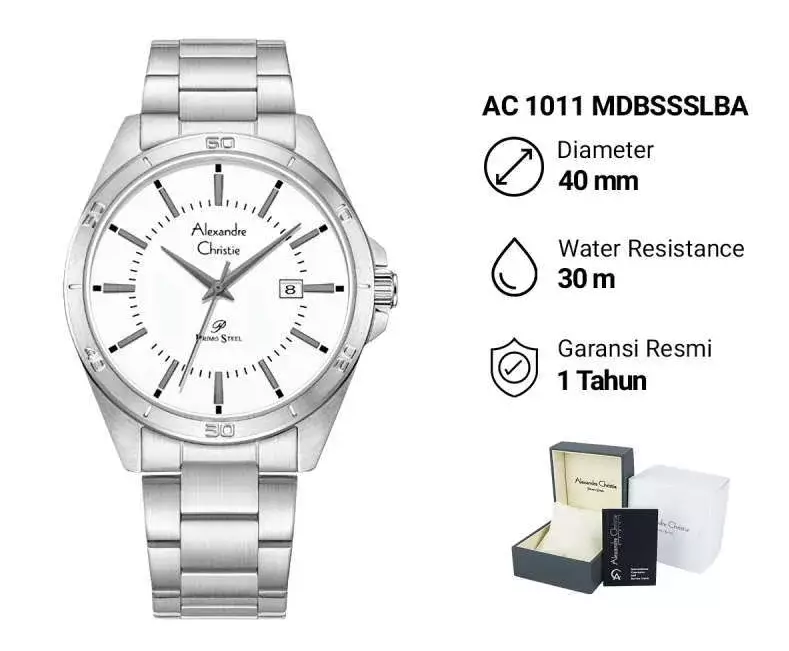 Jam Tangan Pria Alexandre Christie Primo Steel AC 1011 MD BSSSLBA Stainless Steel