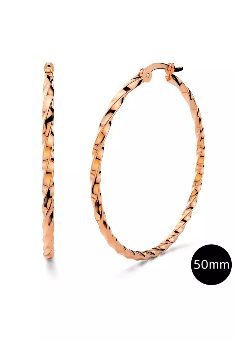 Twisted Hoop Earrings 50mm-Rose Gold