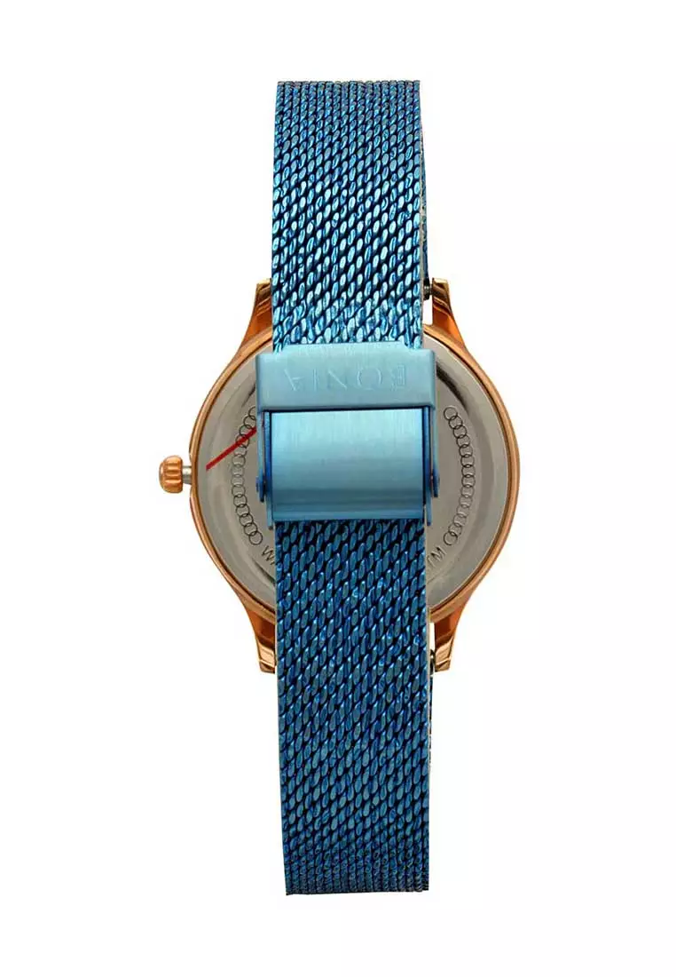 Bonia Jam Tangan Wanita - Blue Rosegold - Tali Pasir - BR178-2582
